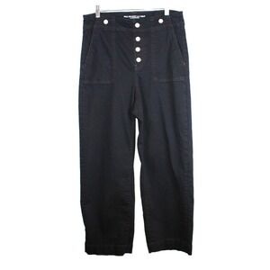 Chico's Pants Womens US 10 Black Pull on Wide Leg Crop Stretch Sailor Nautical